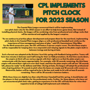 CPL IMPLEMENTS PITCH CLOCK FOR THE 2023 SEASON