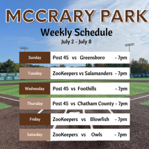 Join Us At McCrary Park For Upcoming ZooKeepers and Post 45 Games!