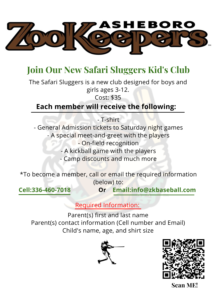 Sign Up Now for our Safari Sluggers Kids Club! Use our QR Attached for Registration!